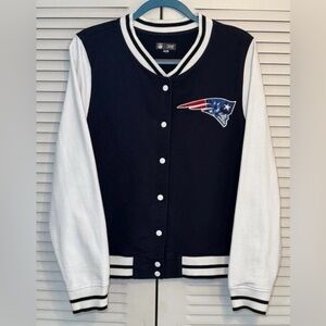 NFL New England Patriots Two Tone Snap Varsity Womens Jacket Sz L Sequin READ